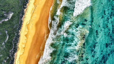 Bing wallpaper July 10, 2026. Aerial view of land and ocean, Victoria, Australia (© Nearmap/Getty Images)