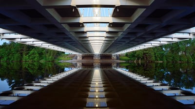 Bing wallpaper April 9, 2019. Reflection of the Vimy Memorial Bridge in Ottawa (© Saffron Blaze/Getty Images)