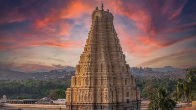Bing wallpaper January 2, 2024. Virupaksha temple in the ancient city of Vijayanagar at Hampi, Karnataka, India. (© leshiy985/shutterstock)