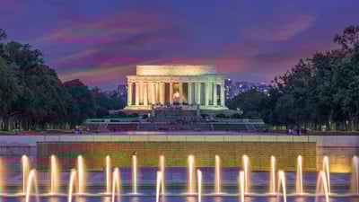 Bing wallpaper May 30, 2022. Rainbow Pool and the field of stars in the World War II Memorial with the Lincoln Memorial in the background, Washington, DC (© Sean Pavone/Getty Images)