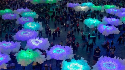 Bing wallpaper May 2, 2019. The installation 'Waldplastik' during Blue Night in Nuremberg, German (© Daniel Karmann/Shutterstock)
