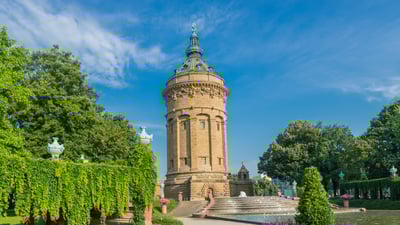 Bing wallpaper June 28, 2025. Mannheim Water Tower, Germany (© no_limit_pictures/Getty Images)