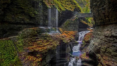 Bing wallpaper September 26, 2020. Watkins Glen State Park's Rainbow Falls in the Finger Lakes region of upstate New York (© Kenneth Keifer/Alamy)