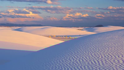 Bing wallpaper January 18, 2025. Sunset at White Sands National Park, New Mexico (© Image Professionals GmbH/Alamy)