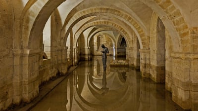 Bing wallpaper July 15, 2020. The flooded crypt at Winchester Cathedral, Hampshire, England (© Oliver Hoffmann/Alamy)