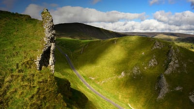 Bing wallpaper August 24, 2019. Winnats Pass in the Peak District of Derbyshire, England (© Christopher Drabble/Alamy)
