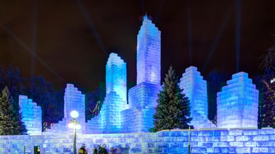 Bing wallpaper January 27, 2024. Ice palace at the St. Paul Winter Carnival, Minnesota (© Joe Mamer Photography/Alamy)