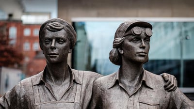 Bing wallpaper March 8, 2022. Women of Steel bronze sculpture in Sheffield city centre, by sculptor Martin Jennings. (© Rory Prior/Alamy Stock Photo)