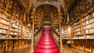 Bing wallpaper March 2, 2023. Livraria Lello, Porto, Portugal, (© Plainpicture/AWL/Marco Bottigelli)