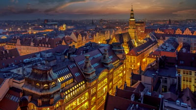 Bing wallpaper October 15, 2026. View of the Wroclaw Market Square from the Witches' Bridge in Wroclaw, Poland (© Piotr Mitelski/Shutterstock)