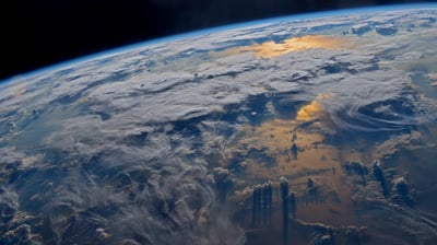 Bing wallpaper April 12, 2021. Earth viewed from the International Space Station, photographed by astronaut Jeff Williams (© Jeff Williams/NASA)